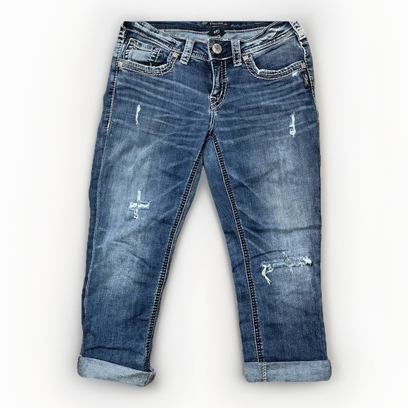 Silver Jeans Denim - Silver Jeans‎ Co. Aiko Mid Capri W28/L22 Women's Distressed Jeans